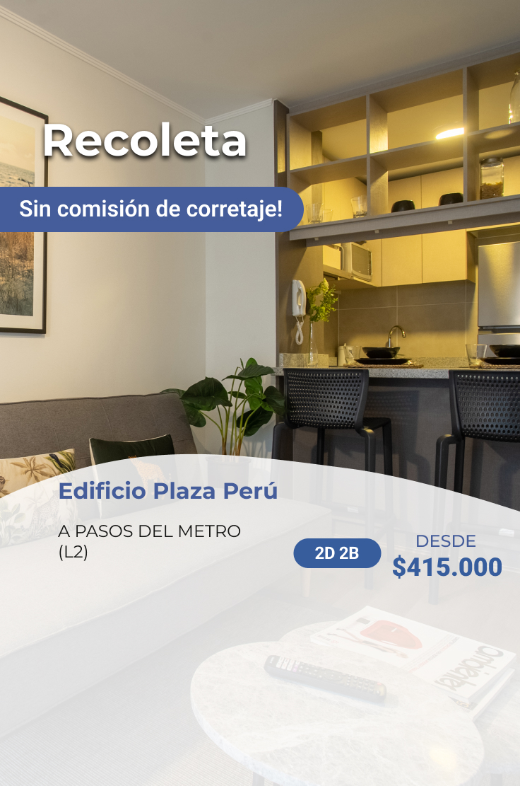 Arriendo recoleta plaza perú 2 dormitorios 2 baños sin comisión de corretaje
