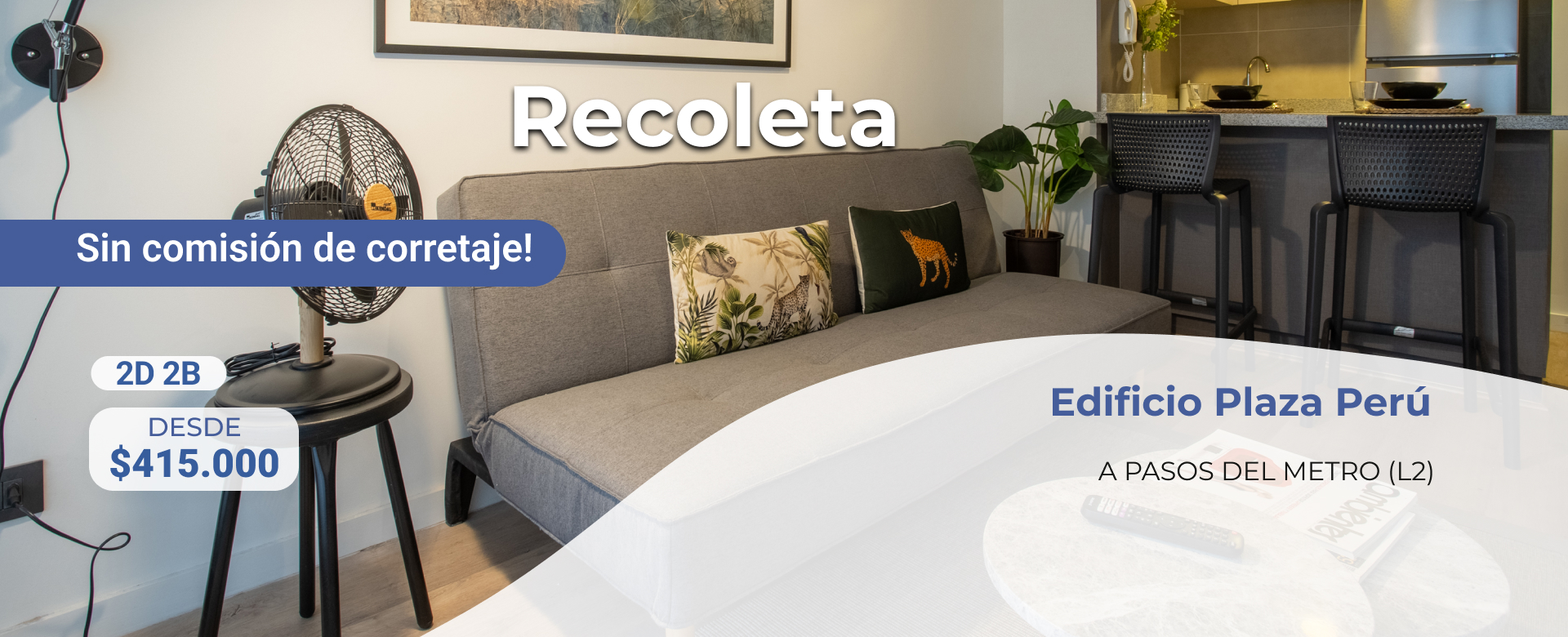 Arriendo recoleta plaza perú 2 dormitorios 2 baños sin comisión de corretaje